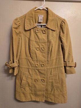 Anthropologie Elevenses Chevron Corduroy Retro Whimsigoth Mustard Pea Coat 6